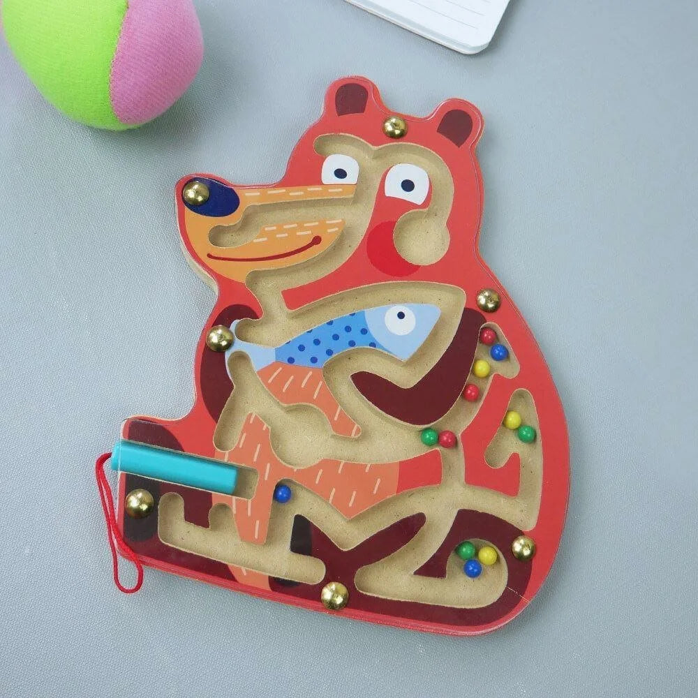 Cartoon Bear Design Wooden Magnetic Maze Board Game Educational Toy for Kids - 6