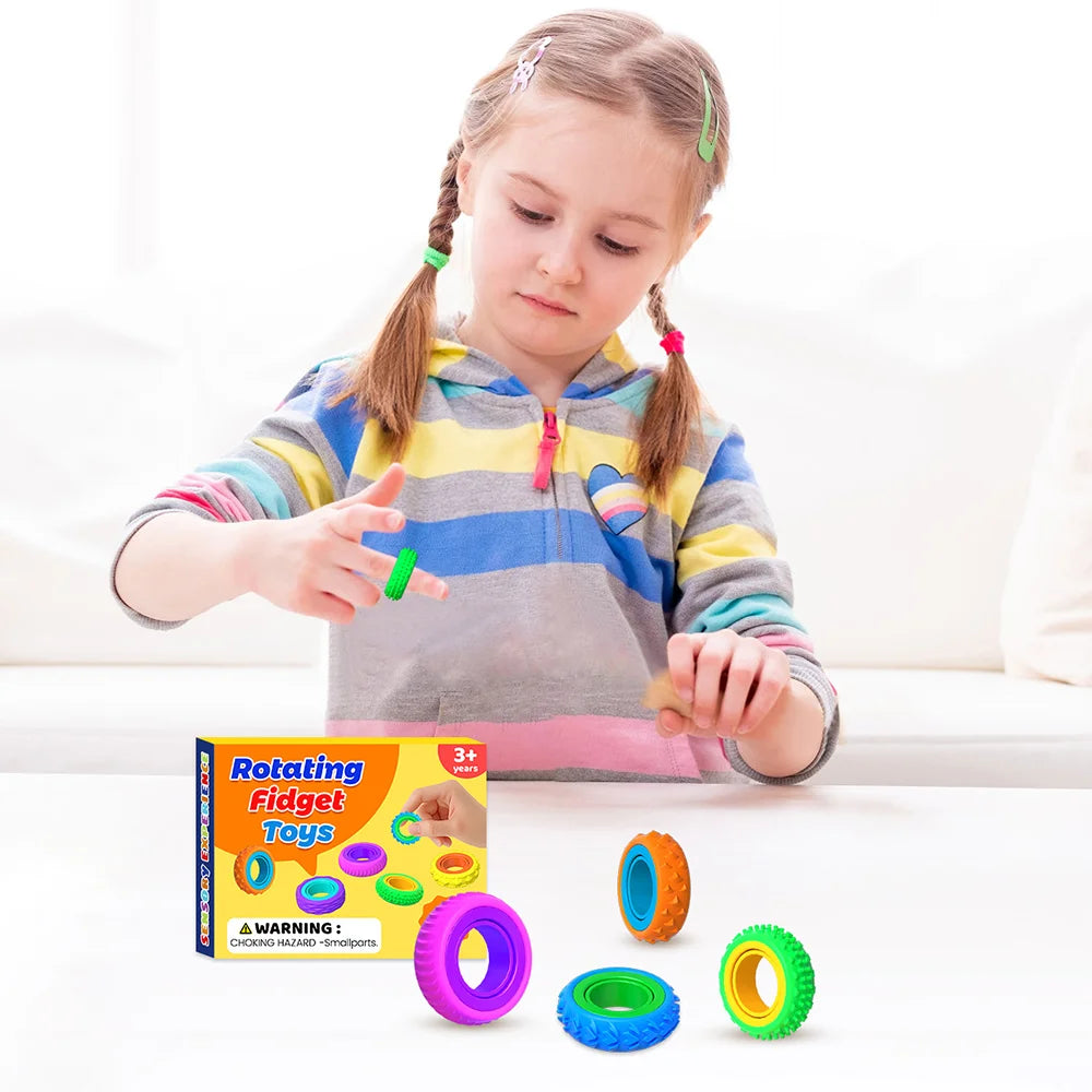 6Pcs Silicone Sensory Rings for Kids Textured Finger Spinner Rings Toy for Autism Calming Stress Relief - 2