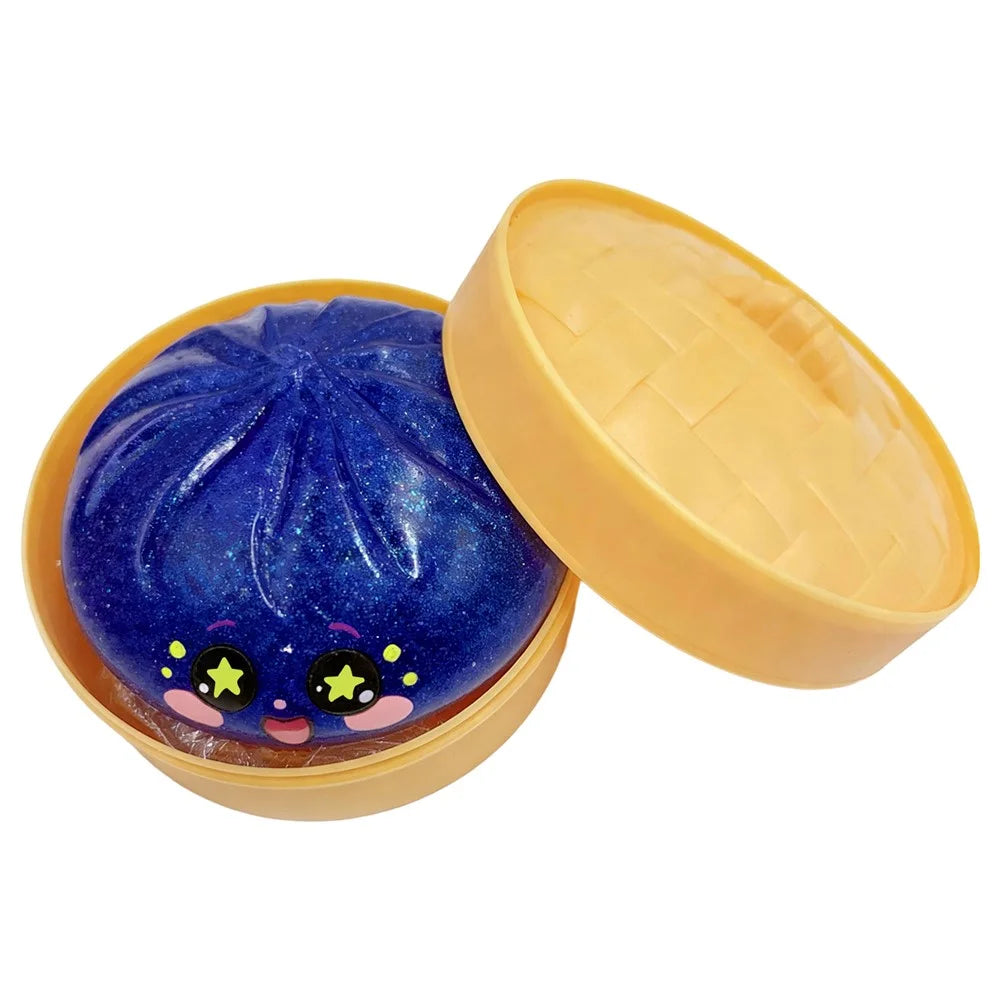 DOWMOO Kawaii Eyes Expression Steamed Bun Toy Slow Rising Stress Relief Toy Desktop Decor - Transparent Blue - 1