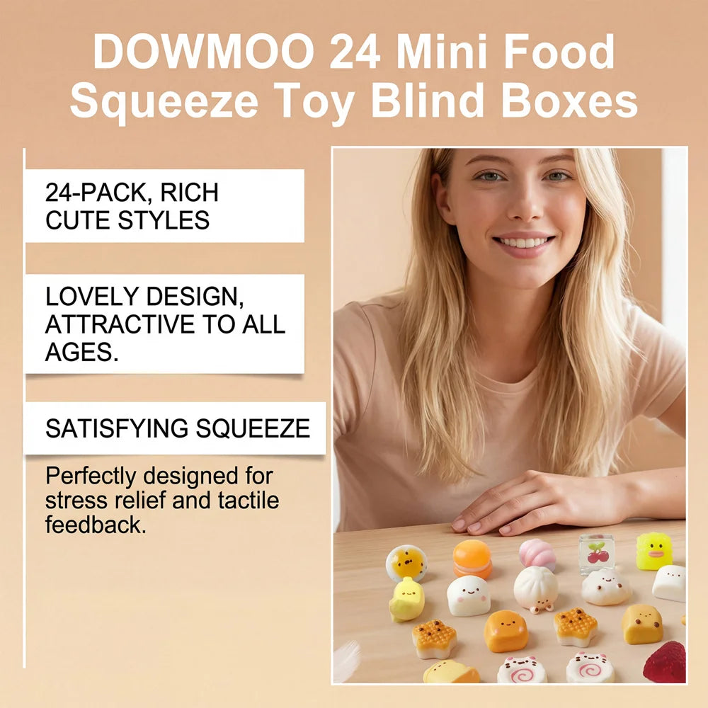 DOWMOO 24Pcs/Set Mini Food Squeeze Toys Soft Rubber Stress Relief Finger Toy for Kids Adults (Random Style) - 24 Pieces - 3