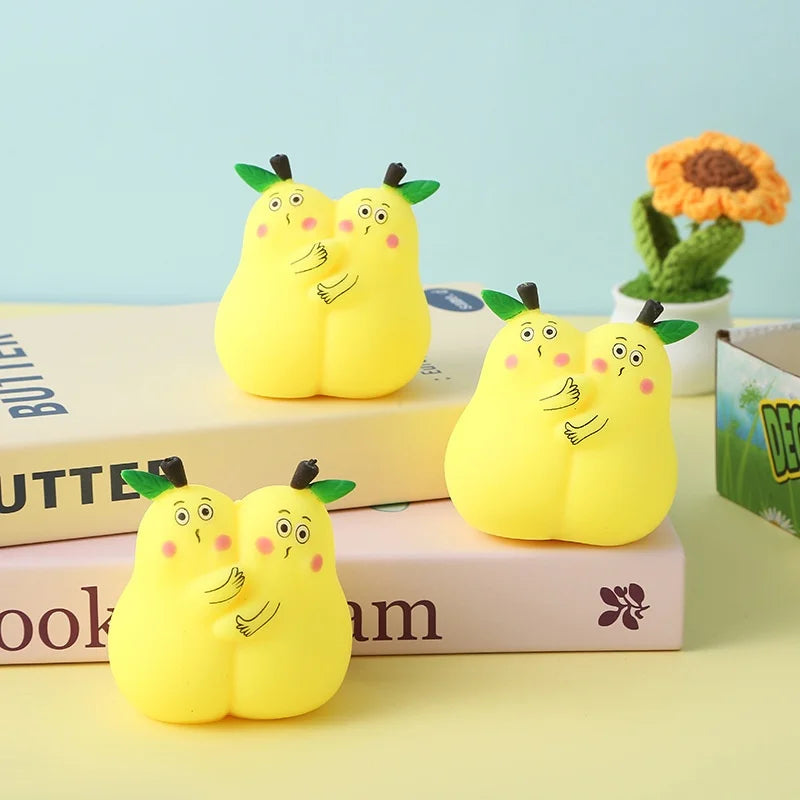 Kawaii Hugging Pear Squeeze Toy for Adults Kids Soft TPR Stress Ball Desktop Decor - 8x7.5cm - 2