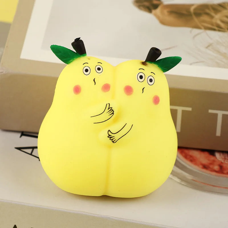 Kawaii Hugging Pear Squeeze Toy for Adults Kids Soft TPR Stress Ball Desktop Decor - 8x7.5cm - 4