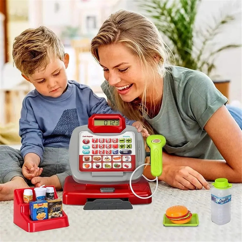Children Pretend Play Supermarket Cash Register Set Mini Store Checkout Counter Toy with Sound Effect - 2