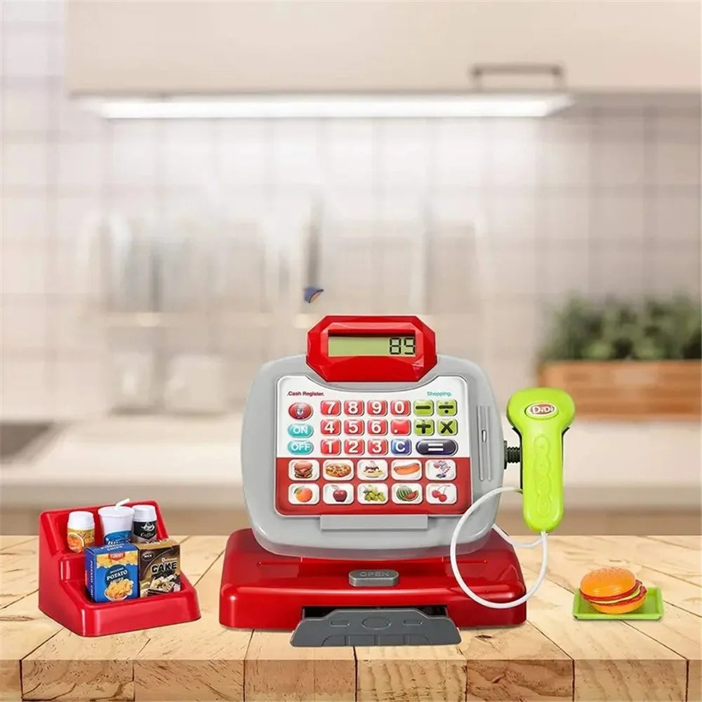 Children Pretend Play Supermarket Cash Register Set Mini Store Checkout Counter Toy with Sound Effect - 4