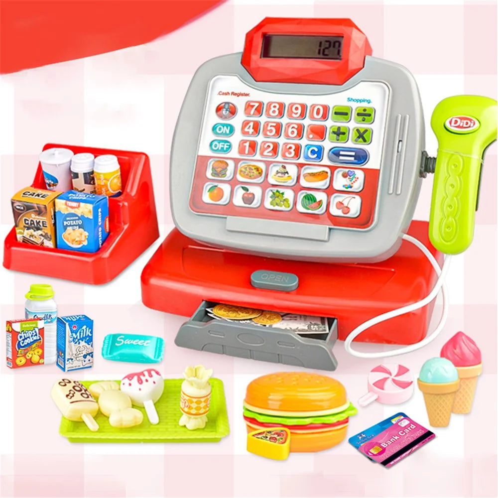 Children Pretend Play Supermarket Cash Register Set Mini Store Checkout Counter Toy with Sound Effect - 5