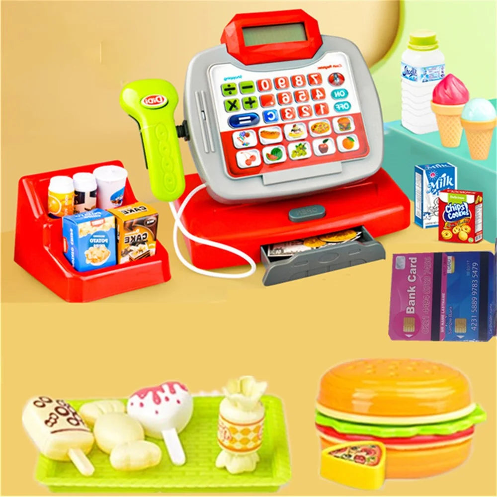 Children Pretend Play Supermarket Cash Register Set Mini Store Checkout Counter Toy with Sound Effect - 6