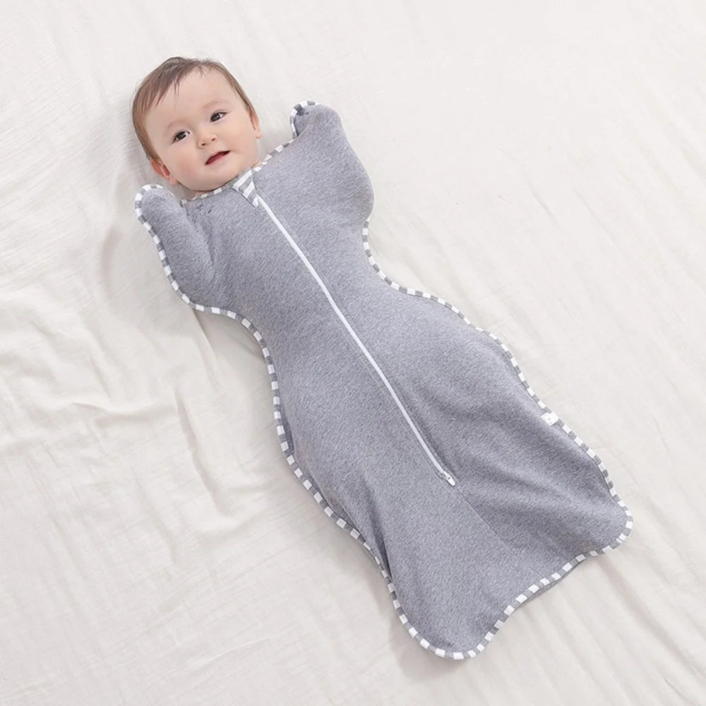 AB01 Cotton Baby Swaddle Zipper Anti-kicking Blanket Infant Sleeping Bag, Size S - Grey - 2