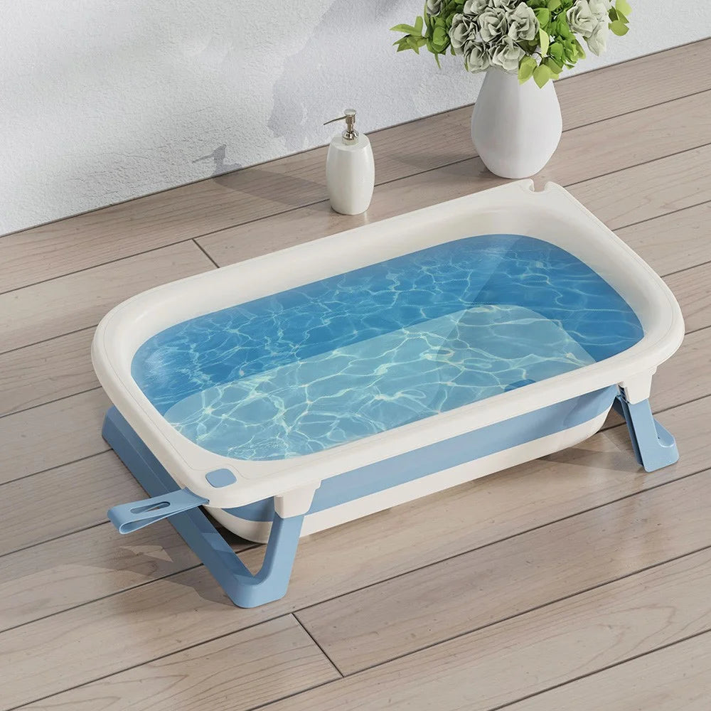 Foldable Baby TPE Bathtub Folding Toddler Bath Tub Infants Girls Boys Bathing Basin for Home, Travel, Size: L - Blue - 2