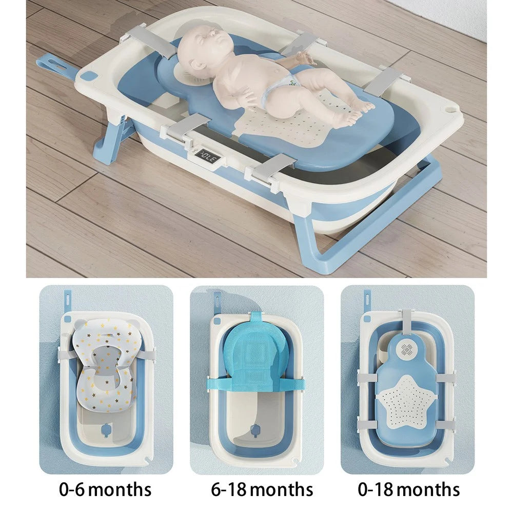Foldable Baby TPE Bathtub Folding Toddler Bath Tub Infants Girls Boys Bathing Basin for Home, Travel, Size: L - Blue - 6