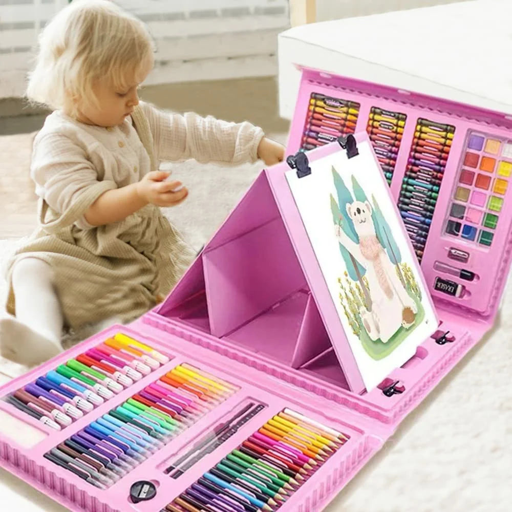 208Pcs Colored Pencils Crayons Watercolor Pen Set for Students Drawing Sketching Painting Kit - Pink - 2