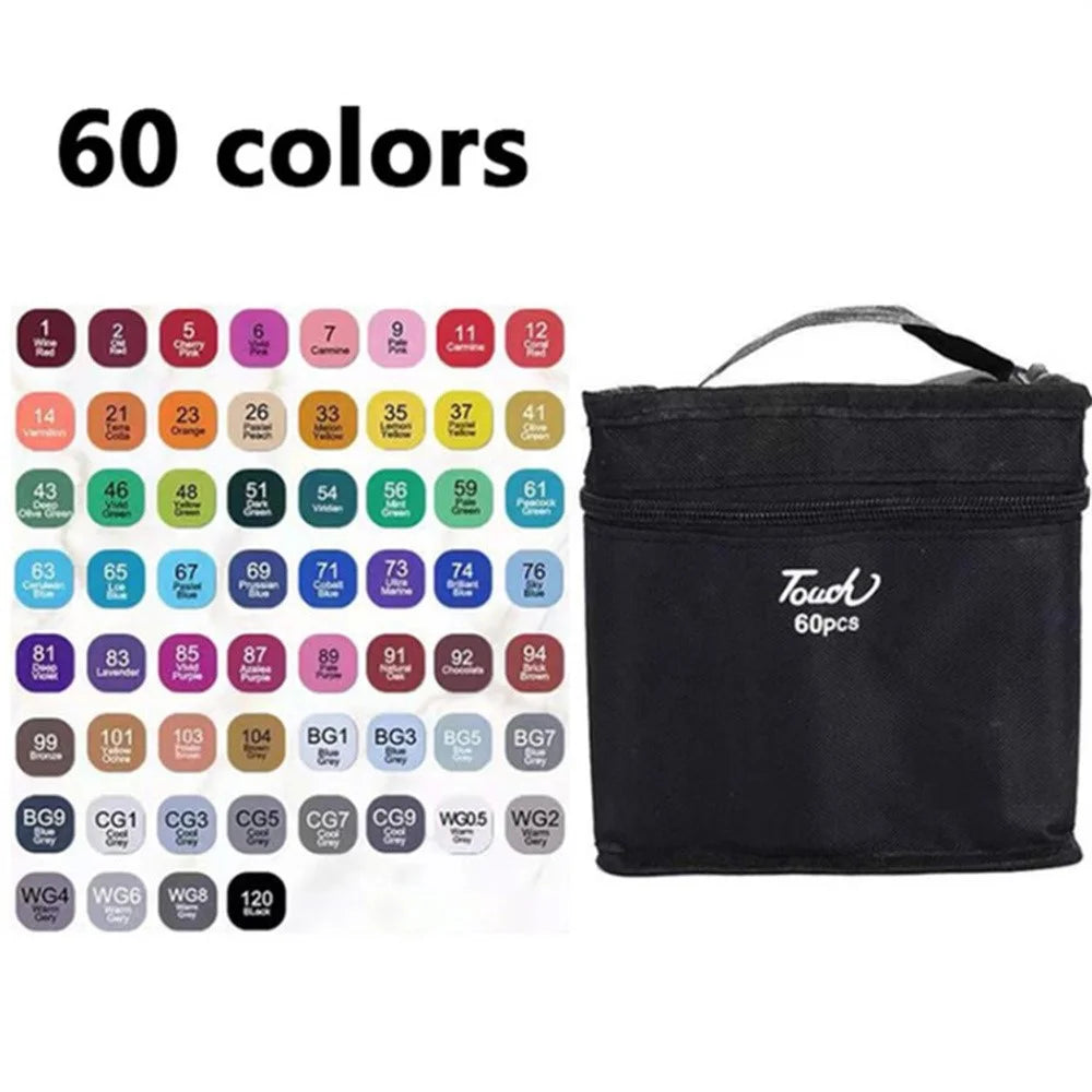 Dual Tip Marker Set 60 Colors Art Pens Drawing Markers for Students  /  Artists  /  Sketching  /  Illustration - 1