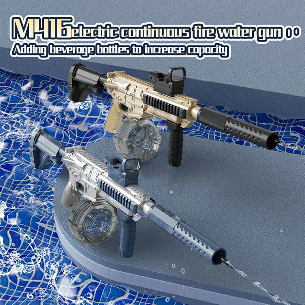 Y4-C M416 Electric Water Gun Toy with PVC Water Bottle Auto Continuous Spray Water Pistol Toy for Children Summer Outdoor Play - Blue / White - 3