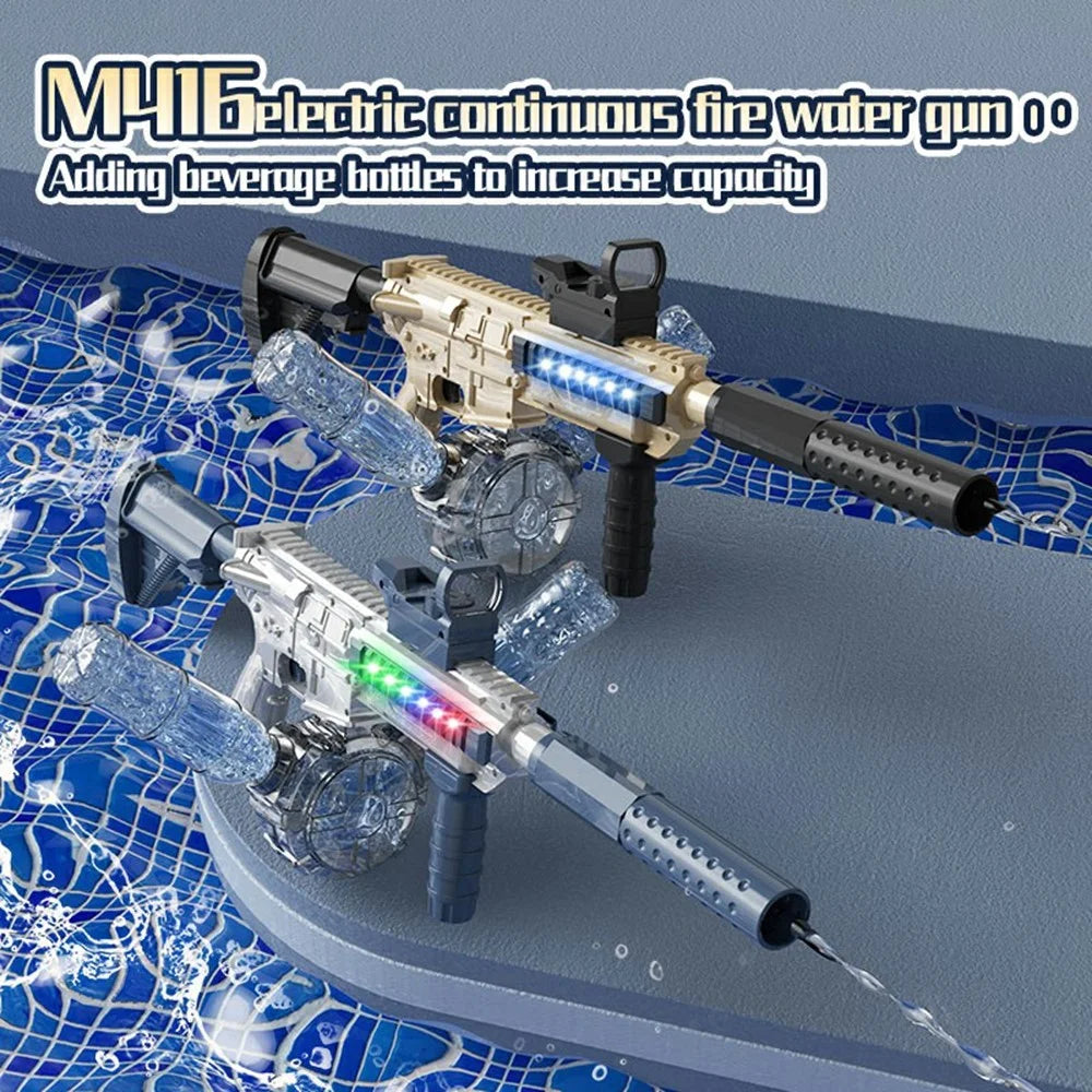 Y4-B M416 Electric Water Gun with Light Continuous Spray Water Pistol Toy for Kids Outdoor Play Toy - Blue / White - 2