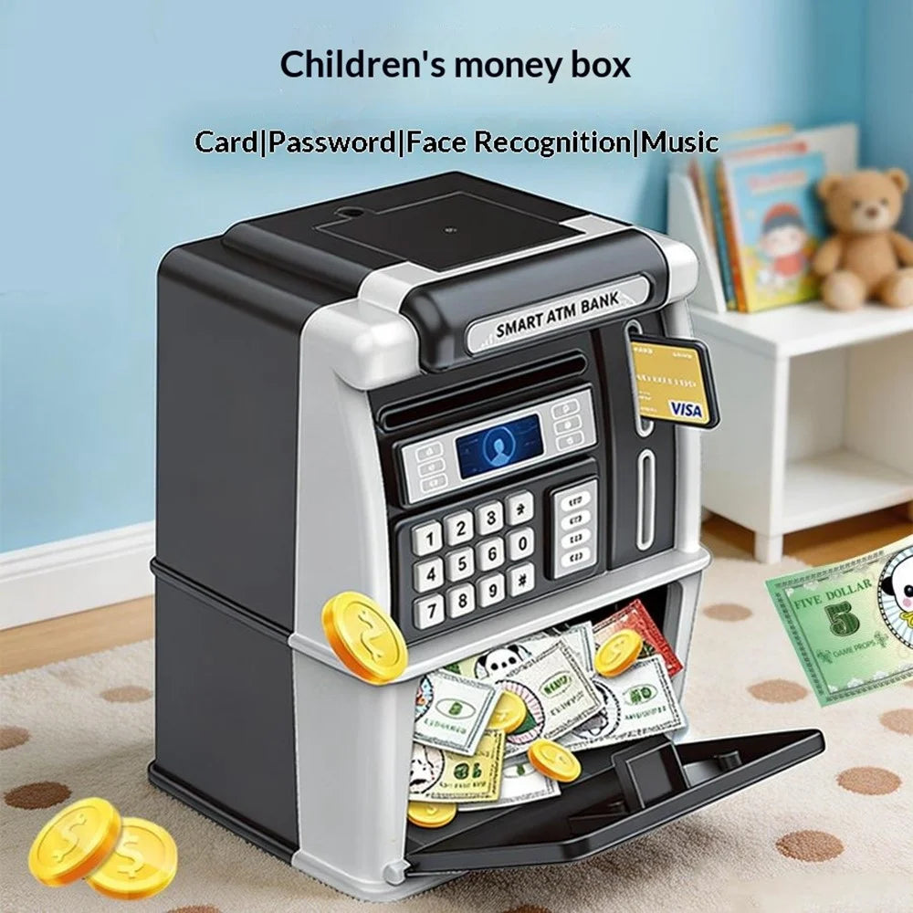MZL6809A Smart ATM-Style Bank Kids Piggy Bank Auto Money Roll Password Unlock Electronic Toy Saving Box - Black - 3