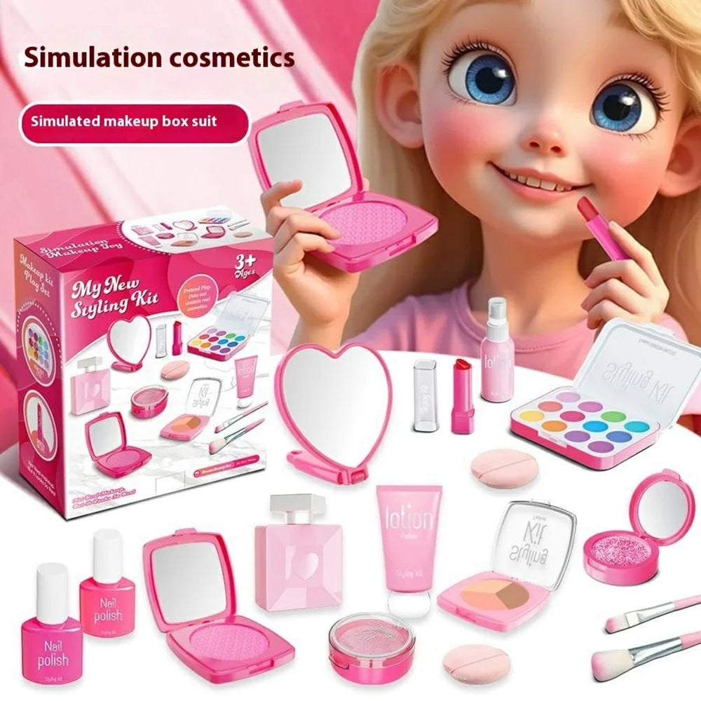 Children Pretend Play Makeup Set 11Pcs Cosmetics Kit Toy Role Play Beauty Accessories - Pink - 2