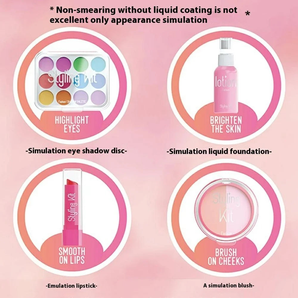 Children Pretend Play Makeup Set 11Pcs Cosmetics Kit Toy Role Play Beauty Accessories - Pink - 6