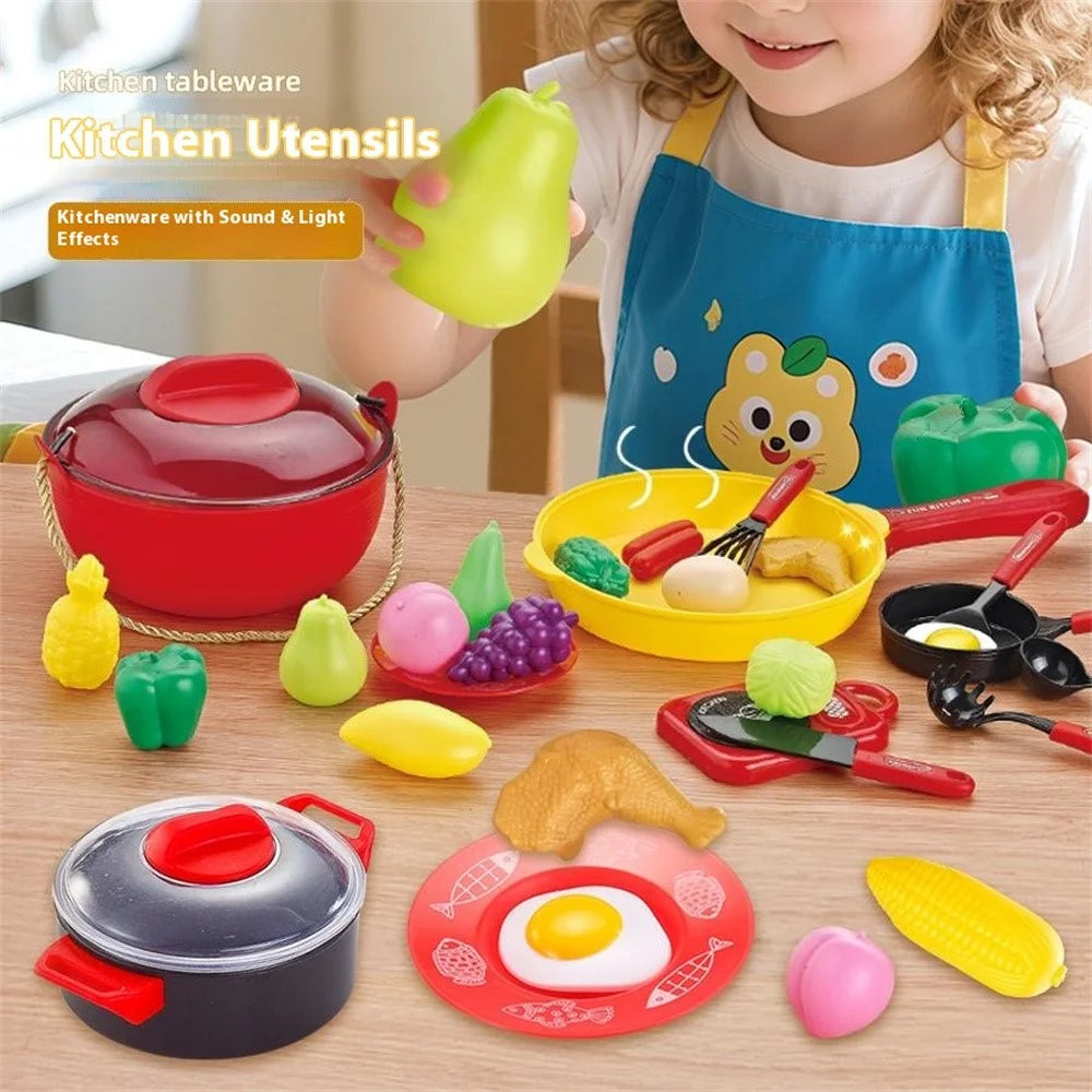 7718 28Pcs Children Play Kitchen Set Pretend Cooking Toy with Light / Sound Effects Educational Learning Toy - Blue - 6