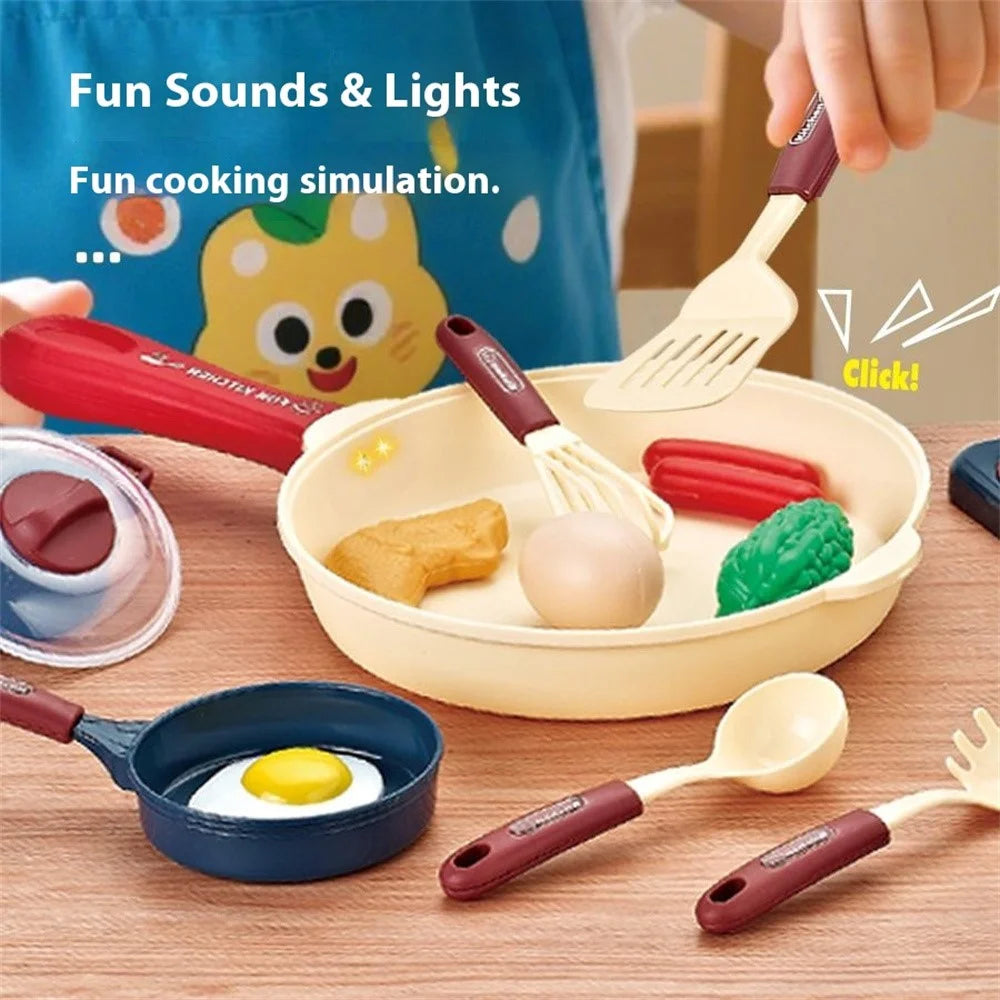 7718 28Pcs Children Play Kitchen Set Pretend Cooking Toy with Light / Sound Effects Educational Learning Toy - Blue - 7