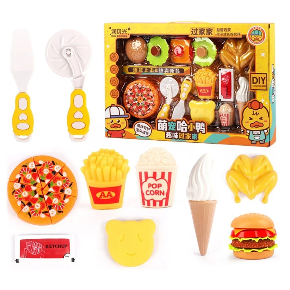 Plastic Simulation Hamburger Pizza Fast Food Kids Cutting Toy Kitchen Play House Toy Set - 1