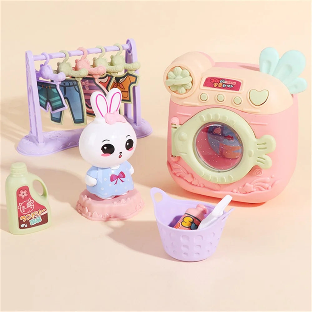 Cute Cartoon Rabbit Plastic Simulation Electric Appliance Kids Pretend Play Home Appliance Toy Set - Washing Machine - 7