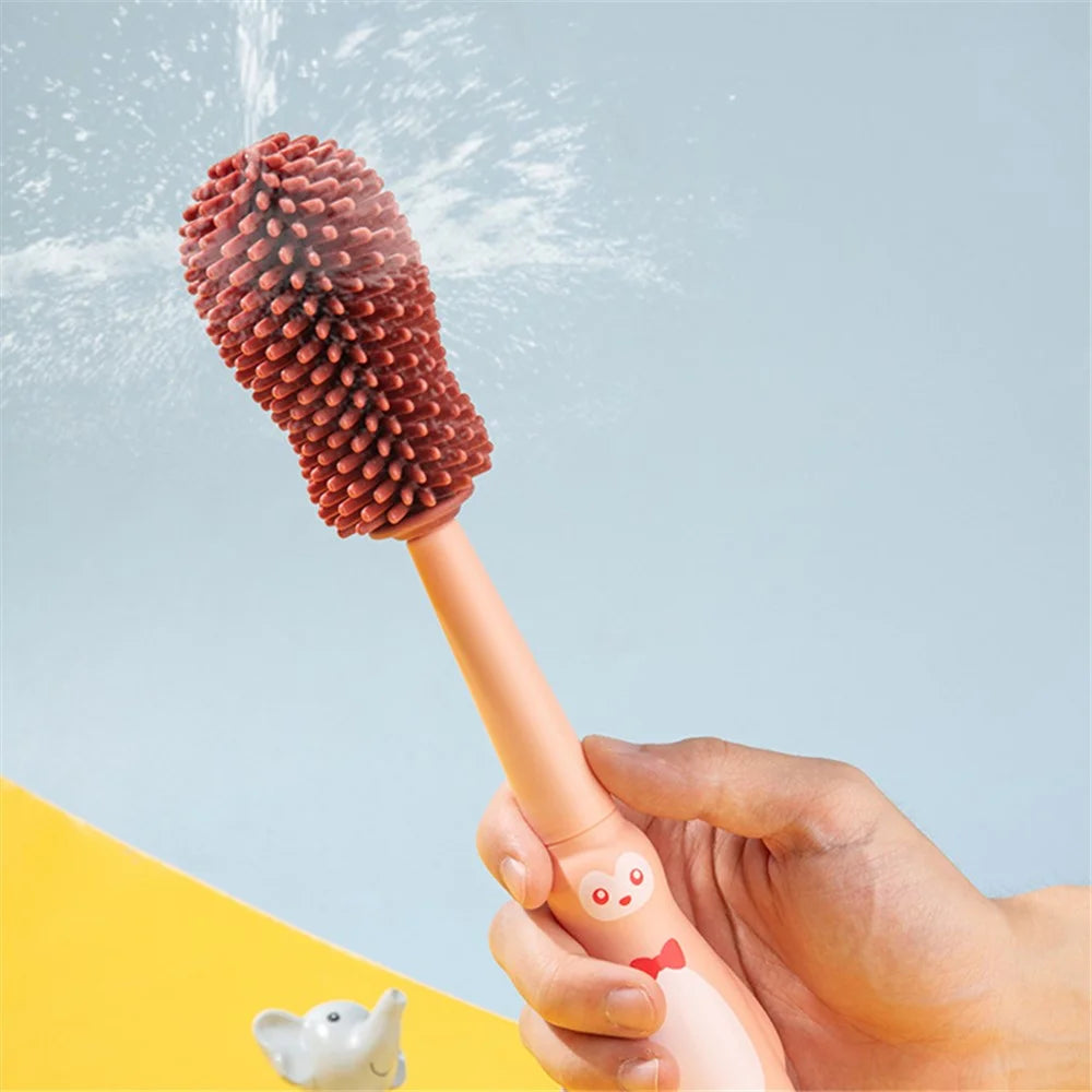 4 in 1 Food Grade Silicone Bottle Brush Baby Pacifier Cup Nipple Cartoon Cleaning Brush ST - Pink - 3