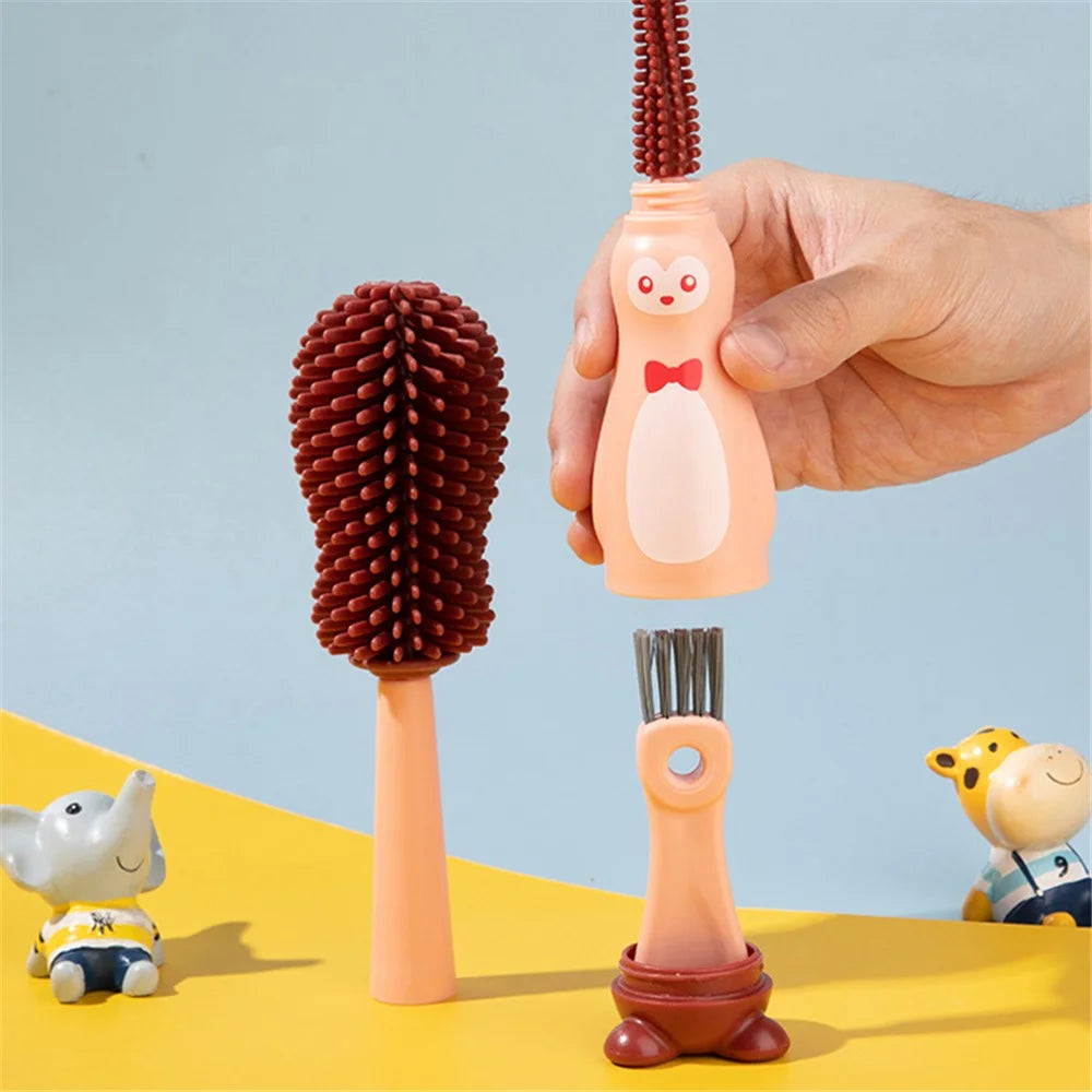 4 in 1 Food Grade Silicone Bottle Brush Baby Pacifier Cup Nipple Cartoon Cleaning Brush ST - Pink - 4