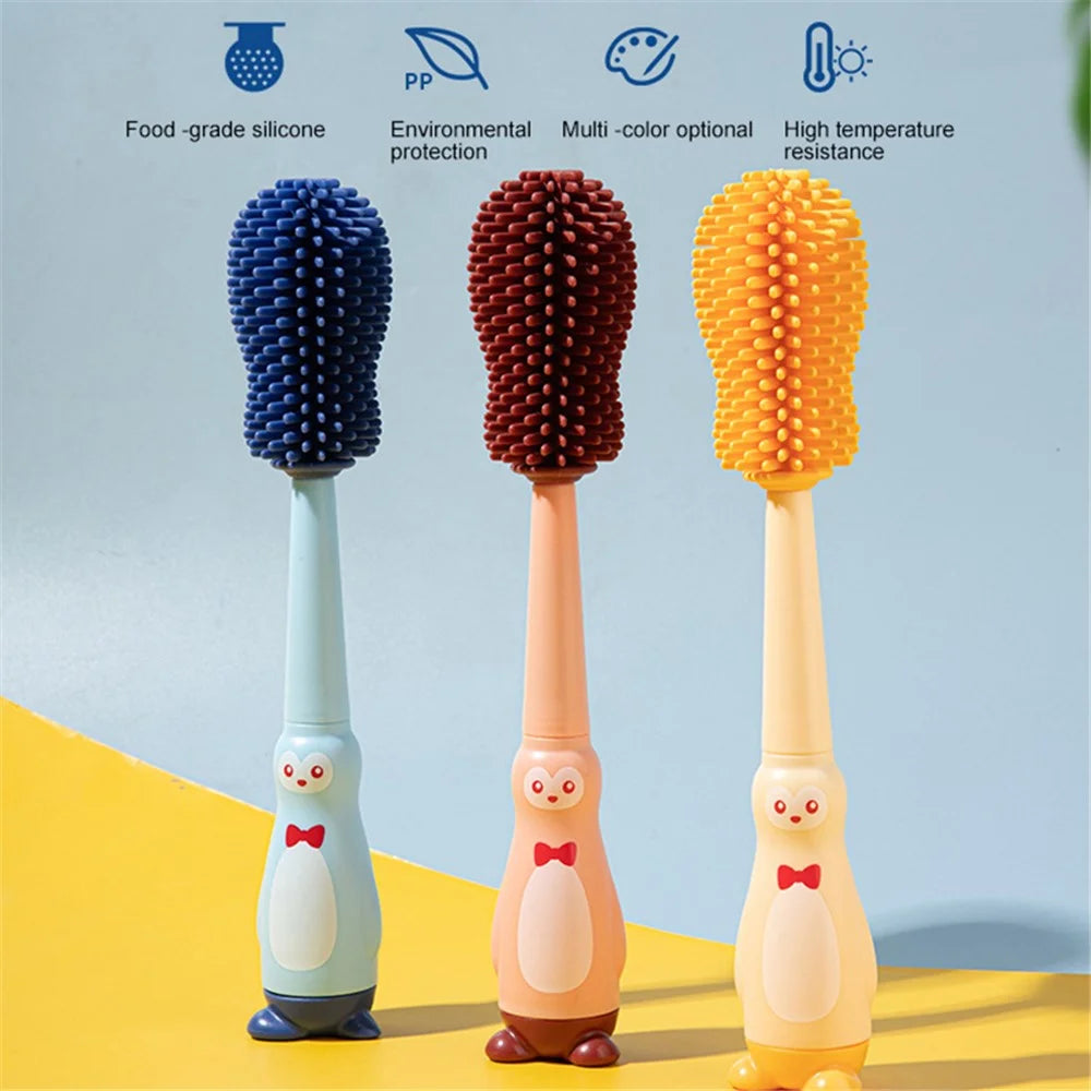 4 in 1 Food Grade Silicone Bottle Brush Baby Pacifier Cup Nipple Cartoon Cleaning Brush ST - Pink - 6