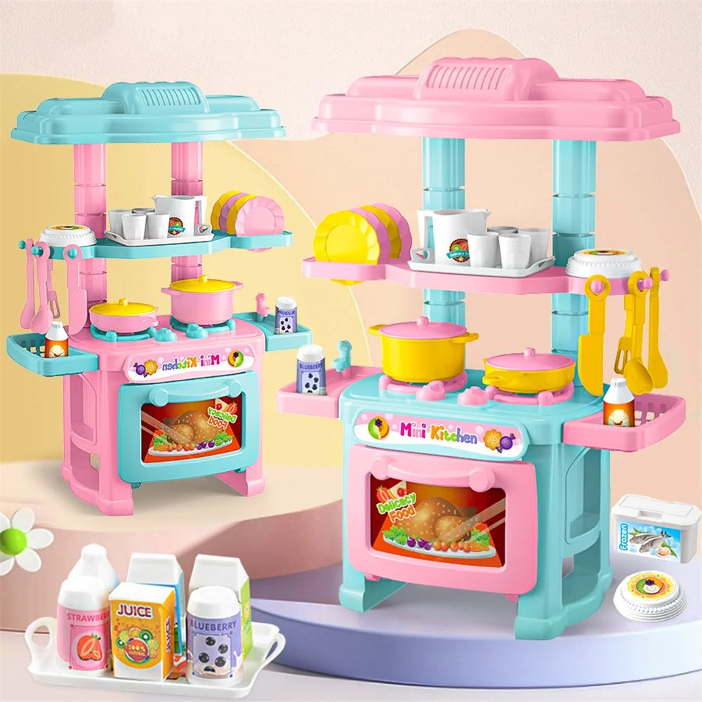 AL18045 Kids Girls Playset Toy Set Mini Plastic Play Pots Pans Kettle Stove Kitchenware Stove Food - Random Color - 2