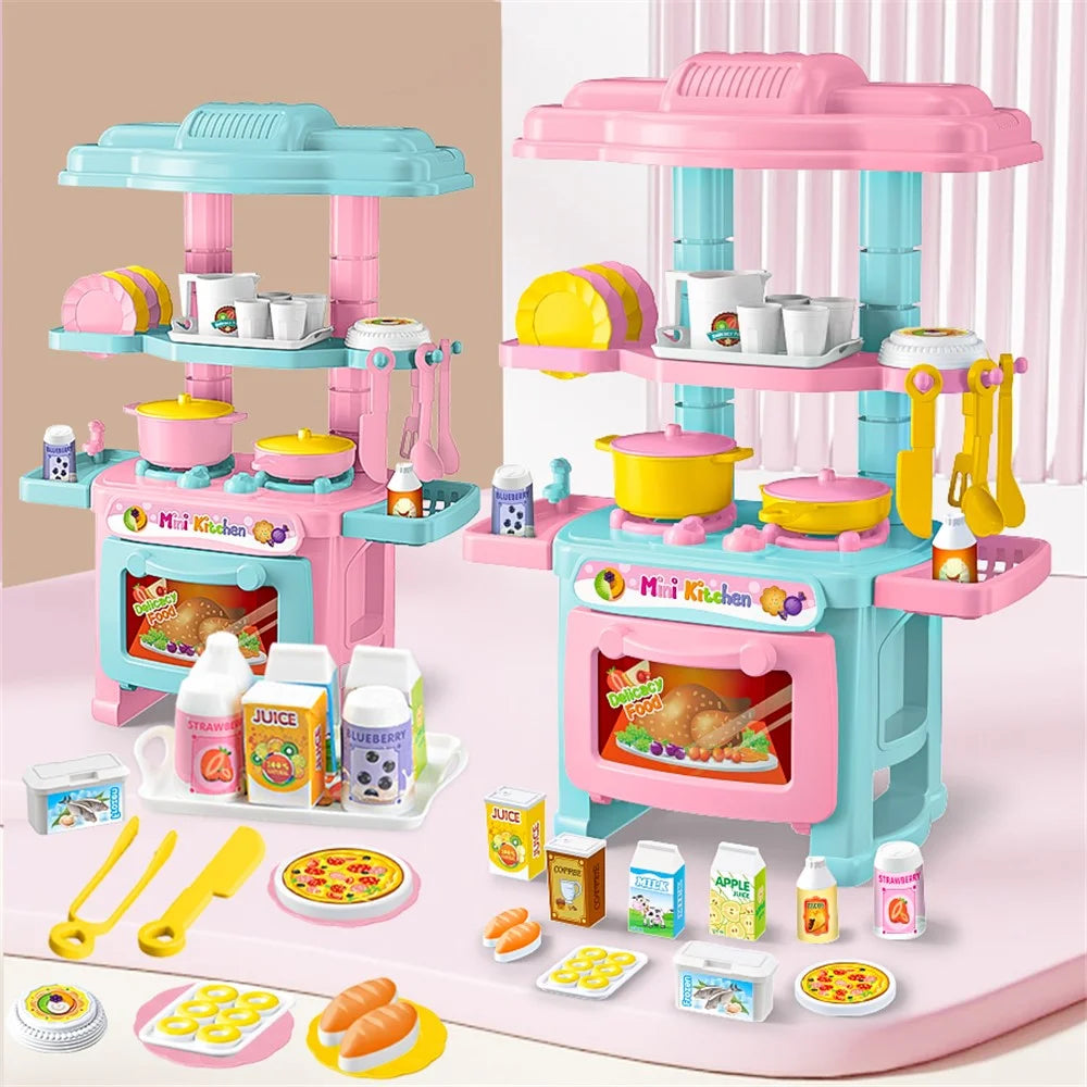 AL18045 Kids Girls Playset Toy Set Mini Plastic Play Pots Pans Kettle Stove Kitchenware Stove Food - Random Color - 6