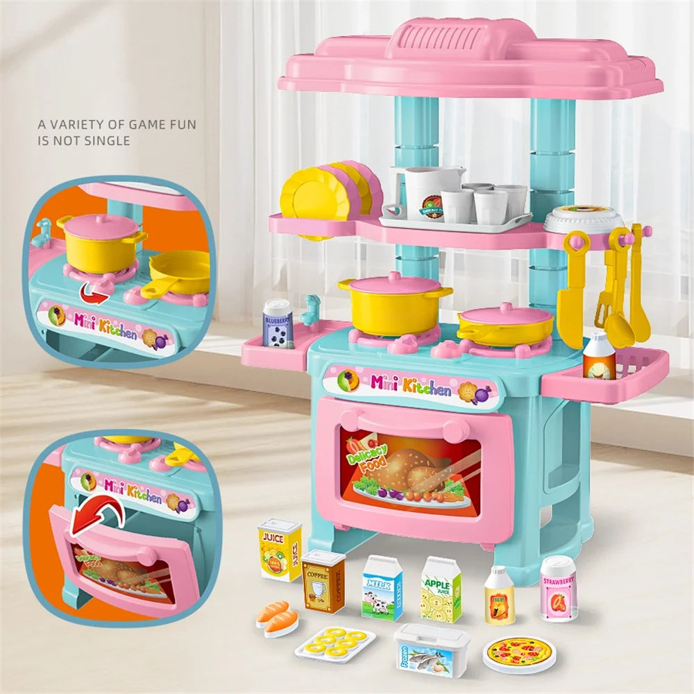 AL18045 Kids Girls Playset Toy Set Mini Plastic Play Pots Pans Kettle Stove Kitchenware Stove Food - Random Color - 7