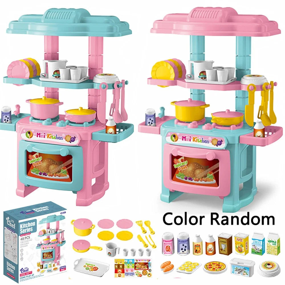 AL18045 Mini Kids Playset Toy Set Plastic Play Pots Pans Kettle Stove Kitchenware Stove Food - Random Color - 2