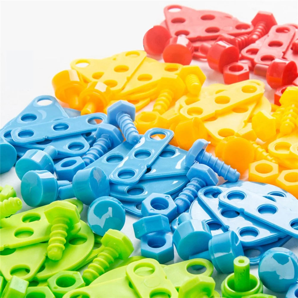 132PCS Children Creative Mosaic Blocks Kids DIY Building Toys Learning Educational Construction Blocks Drill Screwdiver Set - 3