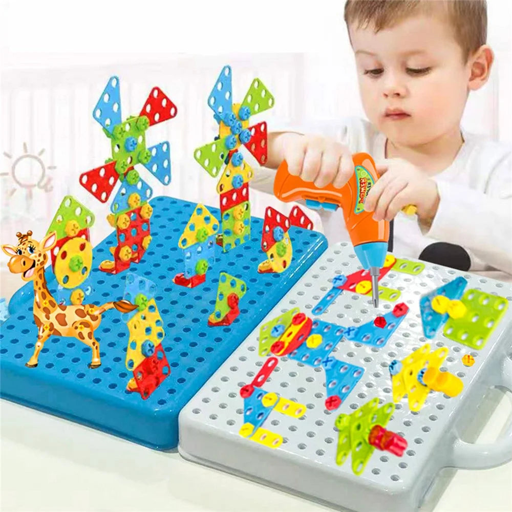 132PCS Children Creative Mosaic Blocks Kids DIY Building Toys Learning Educational Construction Blocks Drill Screwdiver Set - 4