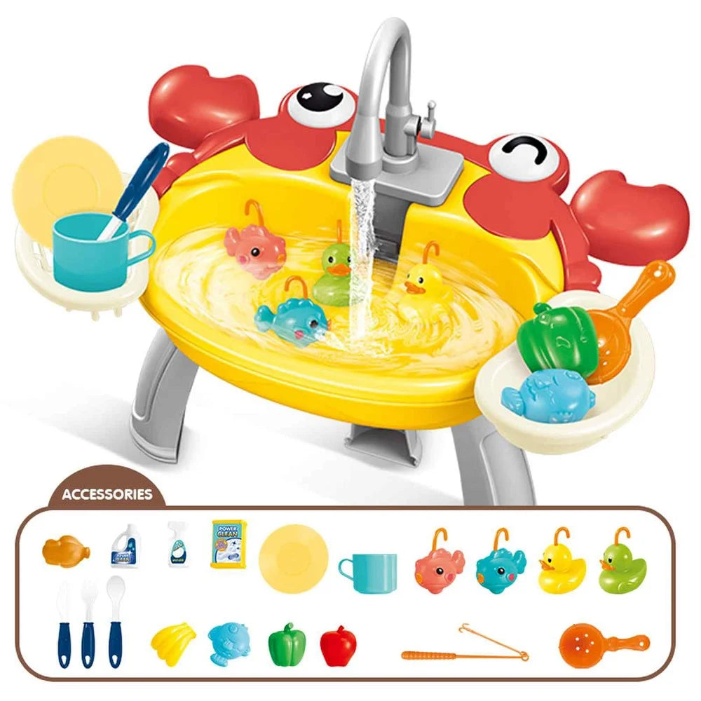 7988 Children Electric Automatic Watering Faucet Toy Fishing Platform Water Pretend Play Educational Toys Parent-Child Playset - Crab - 1
