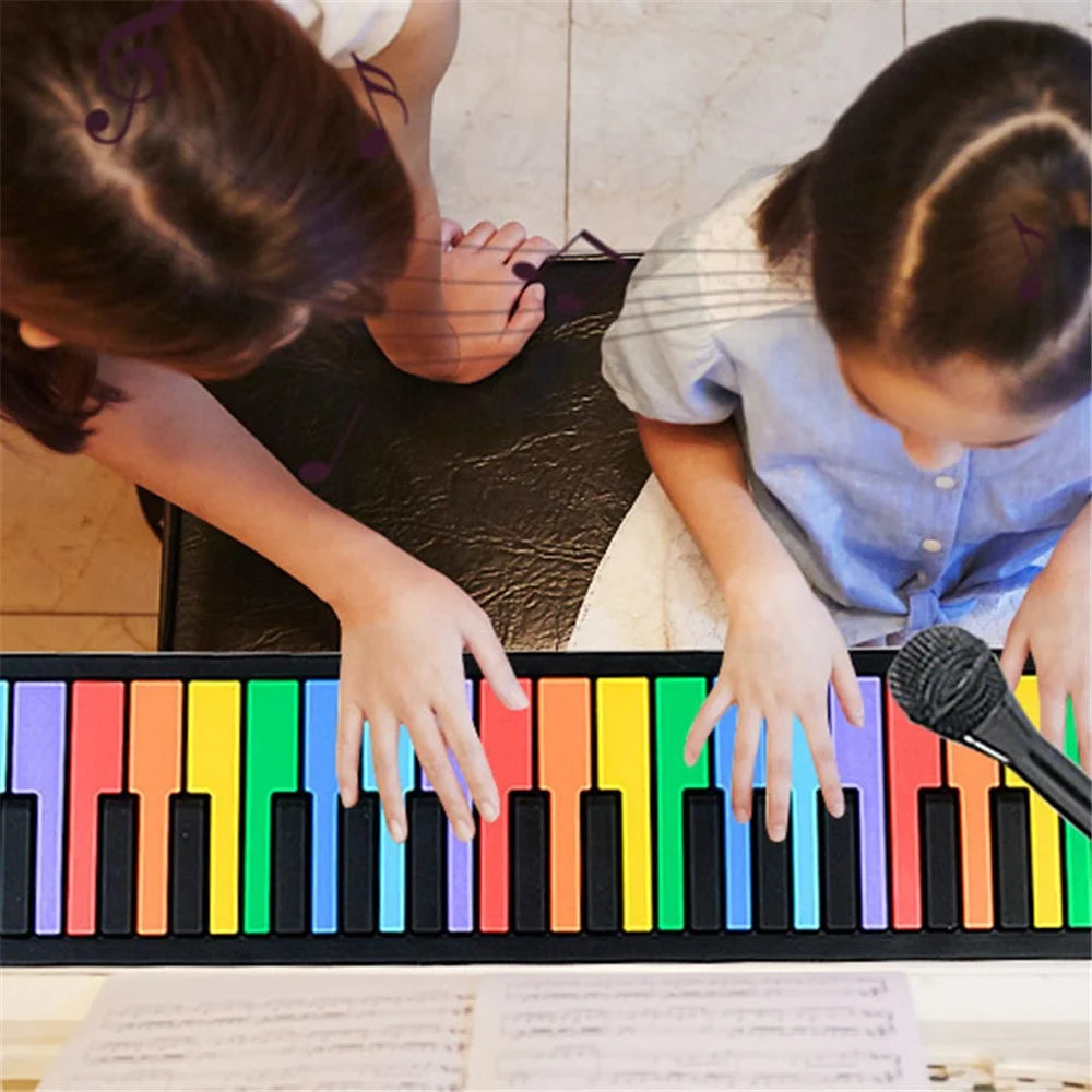 49 Keys Piano Keyboard Rechargeable Roll Up Silicone Electronic Organ Built-in Speaker for Children Beginner - Multi-color - 2