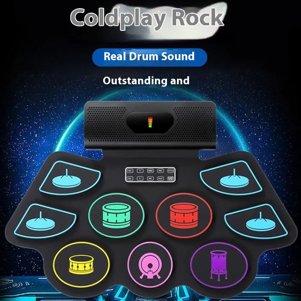 RD93-C 9 Pads Electronic Drum Set Bluetooth-compatible Portable Roll-Up Drum Practice Pad Built-In Speaker - 2