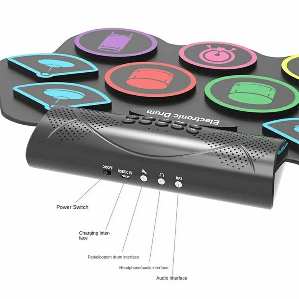 MD862 Double Speaker Rechargeable Portable Roll-Up 9 Pads Electronic Drum - 2