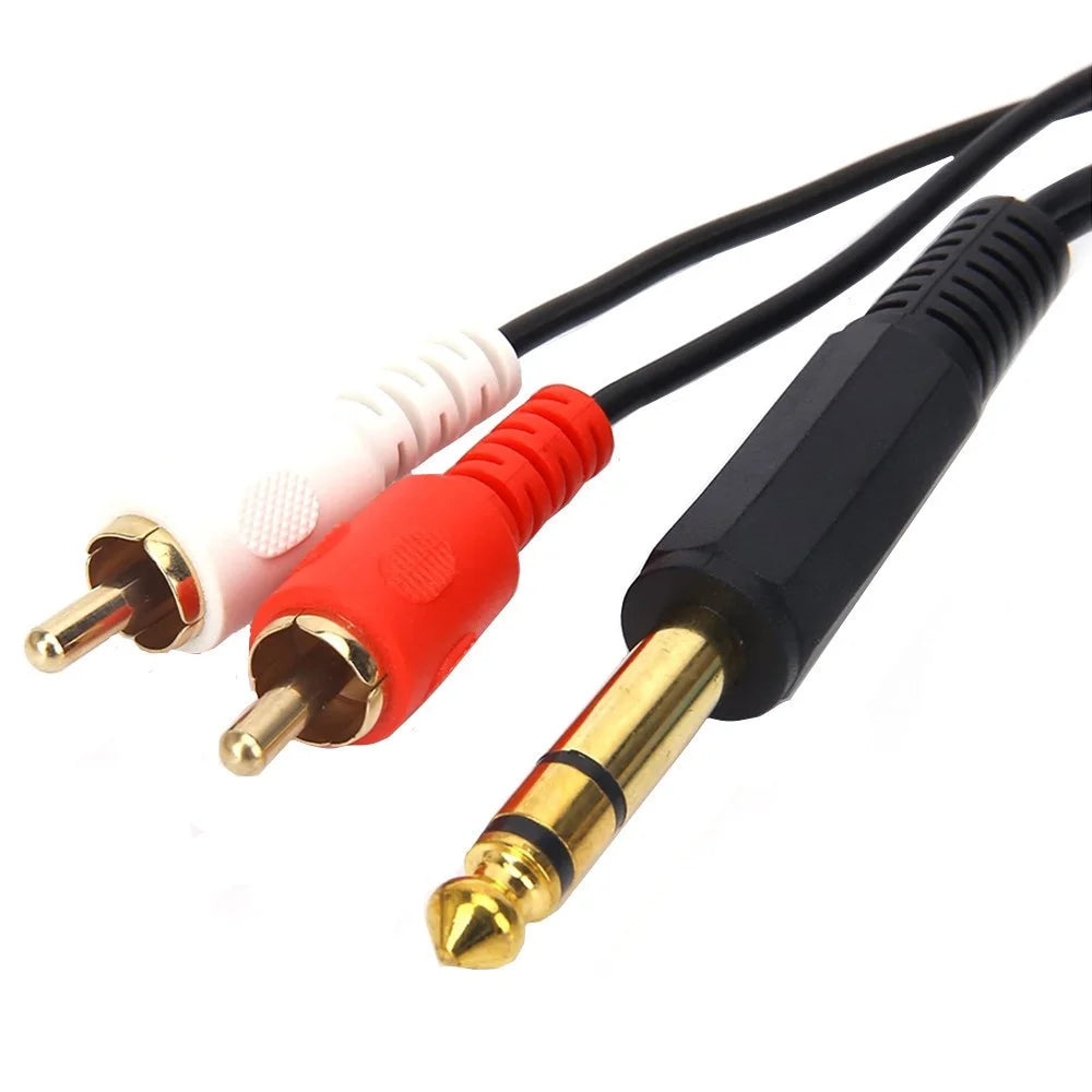 JUNSUNMAY 6.35mm 1 / 4 Inch Male Stereo Plug to 2 RCA Male Audio Y-Splitter Cable Gold-Plated Connector Wire Cord, 0.2m - 2