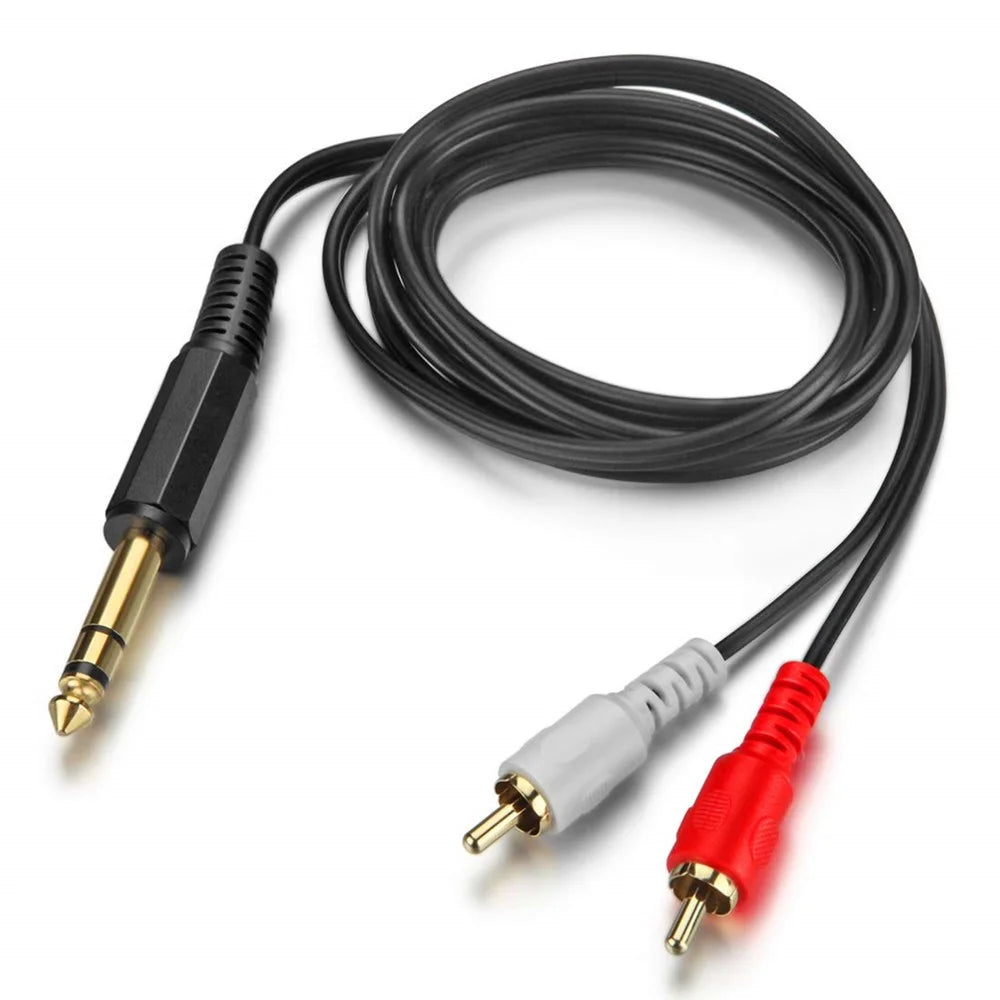 JUNSUNMAY 6.35mm 1 / 4 Inch Male Stereo Plug to 2 RCA Male Audio Y-Splitter Cable Gold-Plated Connector Wire Cord, 0.2m - 3