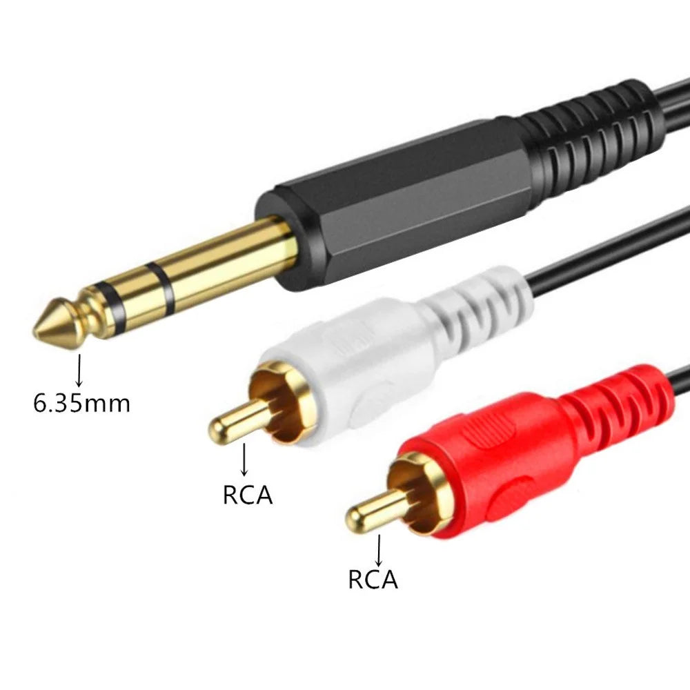 JUNSUNMAY 6.35mm 1 / 4 Inch Male Stereo Plug to 2 RCA Male Audio Y-Splitter Cable Gold-Plated Connector Wire Cord, 0.2m - 5