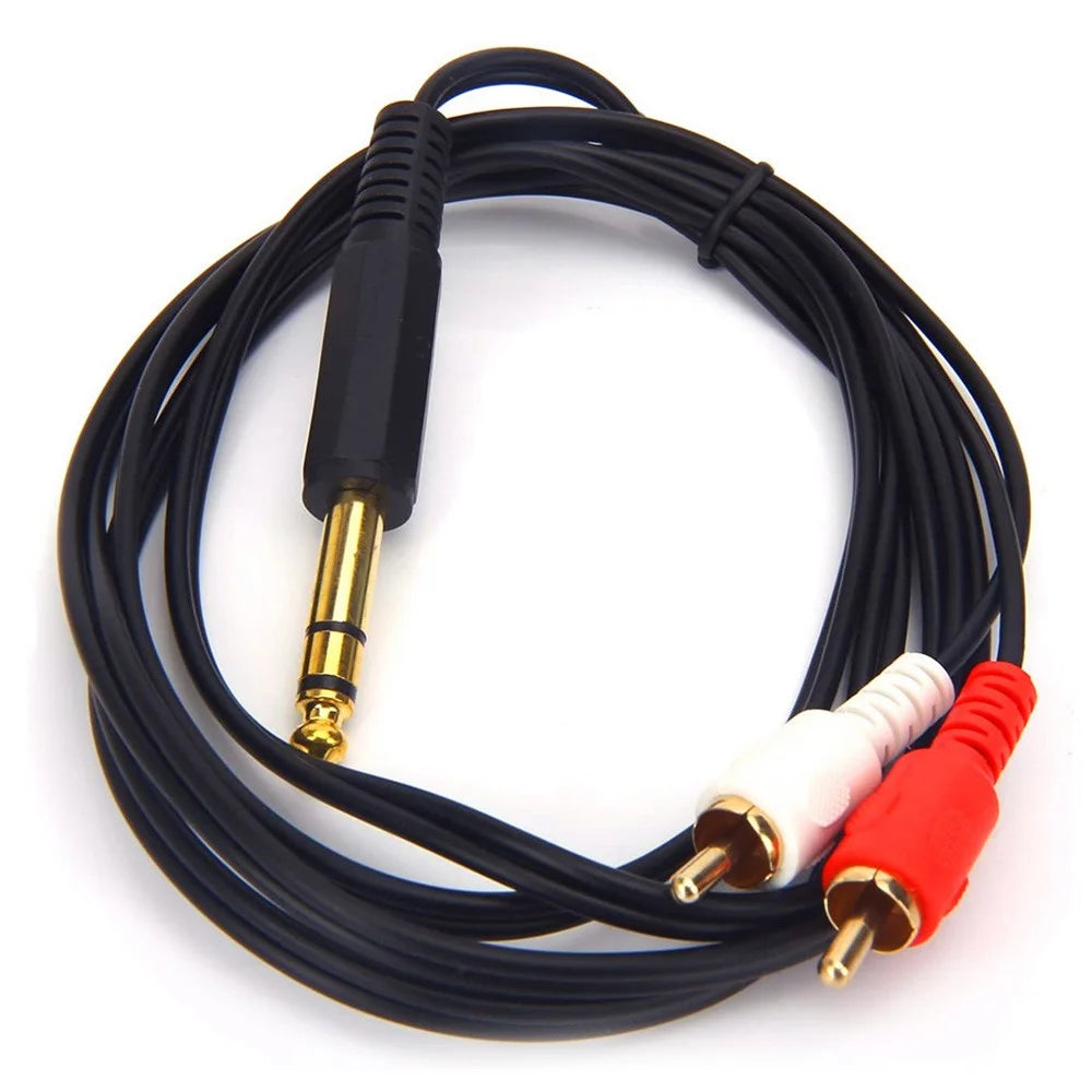 JUNSUNMAY 6.35mm Male Stereo to 2 RCA Male Plug Cable 1 / 4 Inch to Dual RCA Y-Splitter Audio Cord, 1.5m - 4