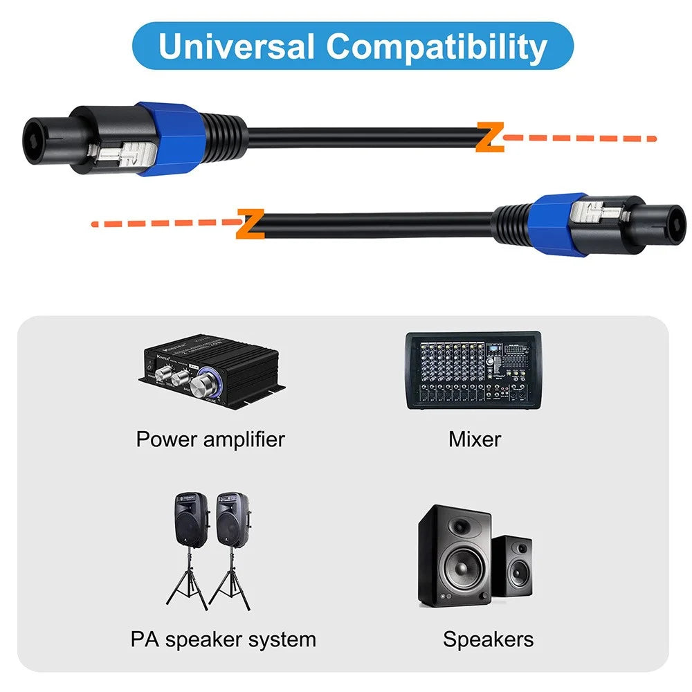 JUNSUNMAY 50FT Speakon Male to Male Cable Speaker Audio Amplifier Connection Cord with Twist Lock - 4