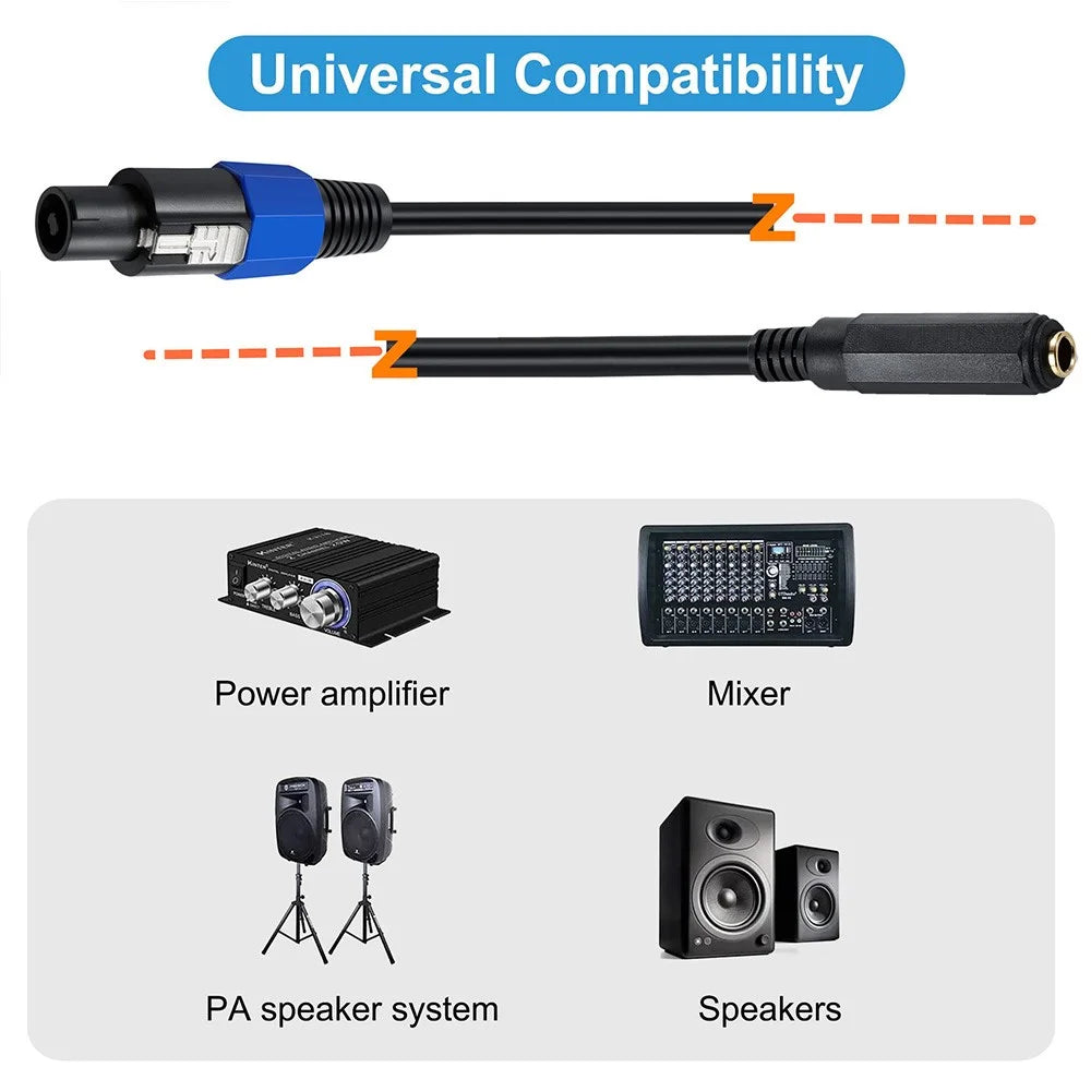 JUNSUNMAY 50cm Speakon Male to 6.35mm Female Cable Speaker Audio Cord with Twist Lock - 4
