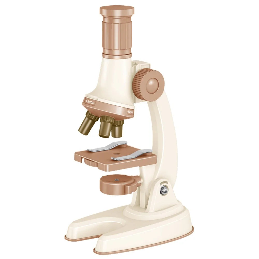 C2501 Children Calibrated 1200X Microscope Educational Toy STEM Optical Science Kit for Biology Experiments - Coffee - 1
