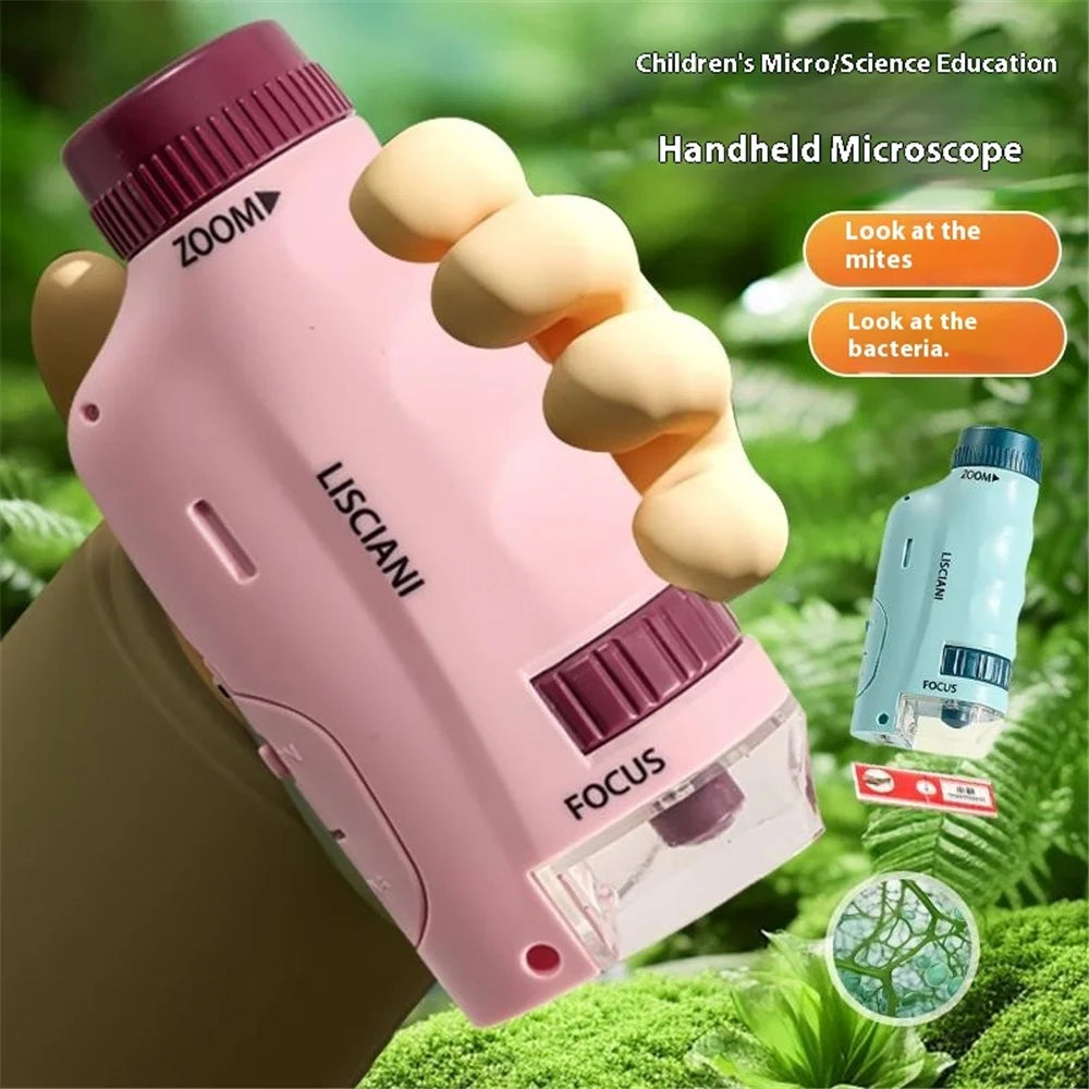 2508 Children Calibrated 180X Microscope Handheld Portable STEM Optical Microscope Experiment Science Toy - Red - 2