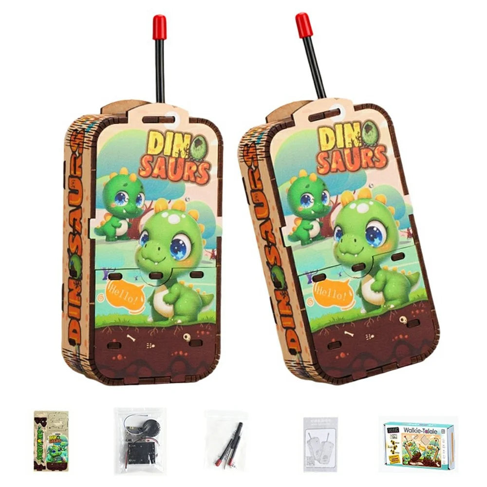 MQ-16 / 17 Kids DIY Walkie Talkie Building Kit STEM Educational Gift Self-Assembly Electronic Model Toy - Dinosaur Pattern - 1