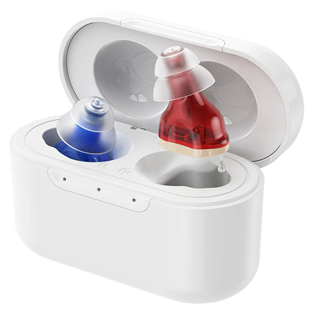 GM-931T CIC Invisible Hearing Aid Rechargeable Elderly Voice Sound Amplifier with Charging Case - Red  /  Blue - 1