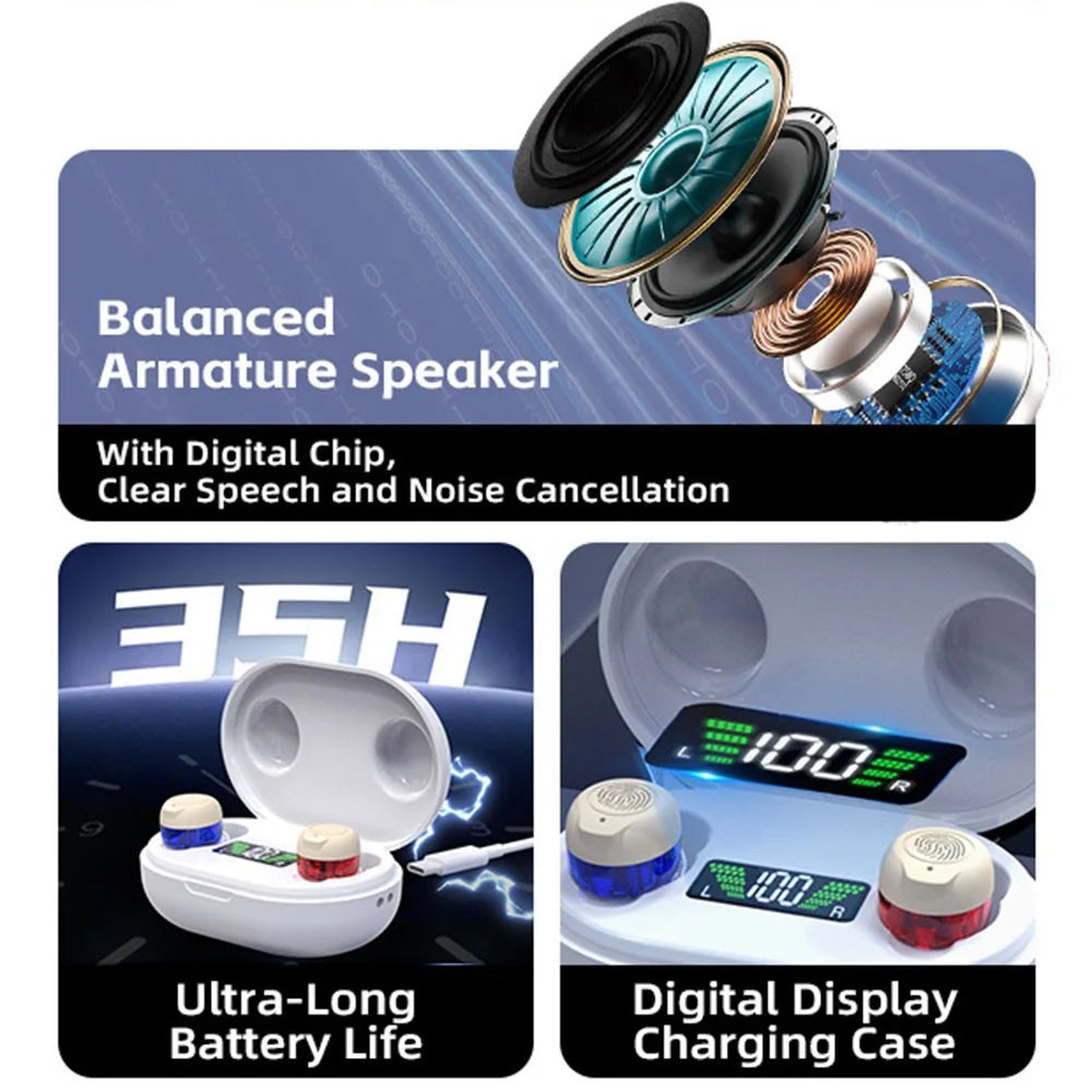 GM-902T Rechargeable Hearing Aid Digital Display Elderly Voice Sound Amplifier with Charging Case - Red Blue  /  White Case - 2