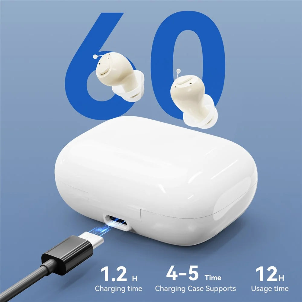 GM-955 In-Ear Hearing Aid Invisible High Power Smart Noise Reduction Voice Amplifier with Charging Case for Elderly - Beige - 7