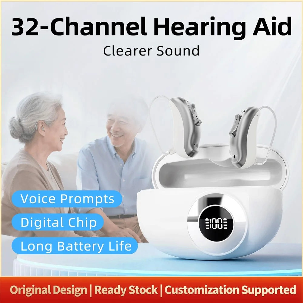 GM-321T 32-Channel Hearing Aid with Digital Display Charging Case RIC Design Noise Cancelling Voice Sound Amplifier for Elderly -White - 2
